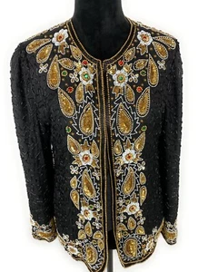 Vtg Womens Lawrence Kazar Black Sequined Beaded Evening Jacket Size S - Picture 1 of 7