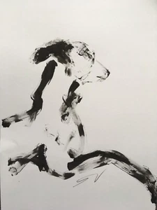 Original signed Ink sketch of a Whippet Greyhound Lurcher A4 approx. - Picture 1 of 7