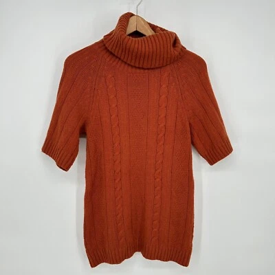 Suéter tejido con cable de lana cuello alto manga corta naranja Uniqlo para mujer talla XS Foto 1 de 4