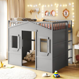 House Shaped Loft Bunk Beds Twin/Full Size Loft Bed Solid Wood House Bed Frames