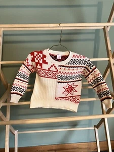 Sweater childs Christmas Holiday XS 4-5 unique pattern warm winter snow flakes - Picture 1 of 3