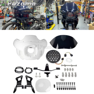 Carenado superior delantero y parabrisas con faro LED de 7" para Harley Dyna Low Rider Foto 1 de 4