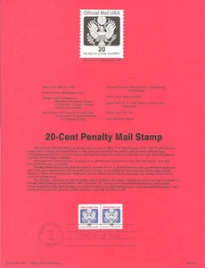 #8819A 20c Penalty Mail Stamp #O138B USPS Souvenir Page - Picture 1 of 1