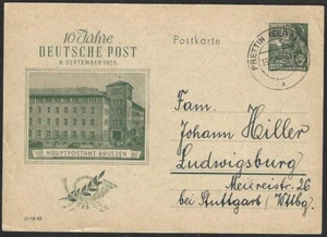 DDR Postal Card pmk 1955 Prettin to Ludwigsburg - Picture 1 of 2