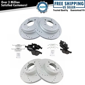 Brake Rotor Performance Drilled Slotted & Ceramic Pad Front & Rear Kit - Picture 1 of 9