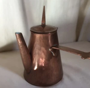 European hand hammered copper coffee pot, straight handle. tinned inside. 7"h - Picture 1 of 14