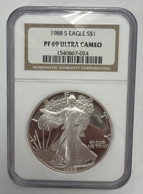 1988 S S$1 Proof Silver American Eagle Dollar NGC Graded PF 69 Ultra Cameo - Image 1 of 3