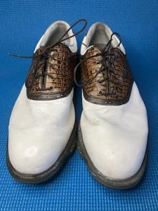 FOOTJOY DRYJOYS TOUR Size 12 WIde Soft Spiked White Brown 53612 Golf Shoes Men's - Picture 1 of 17