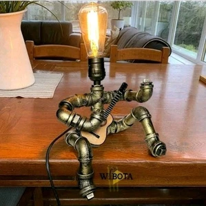 Steampunk Table Lamp Retro Iron Pipe Lights w/ Guitar for Music Room Decor Gift - Picture 1 of 5