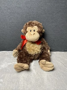 Napco Plush Monkey Stuffed Animal Brown Tan Ape Lovey Toy Red Satin Bow Soft 18" - Picture 1 of 5