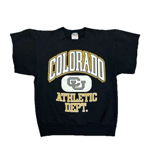 VTG 90'S COLORADO BUFFALOES BLACK SHORT SLEEVE CUT-OFF SWEATSHIRT CREWNECK M H10 - Picture 1 of 5