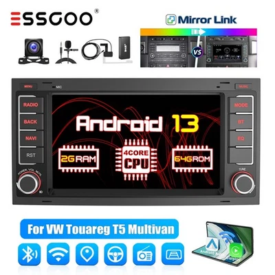 Carplay Autoradio Android 13 2+64G GPS DAB+ Cam Für VW Touareg Transporter V T5 - Bild 1 von 4