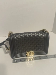 Quilted Leather Boy Bag with Gold-Tone Hardware Rubber Material - Picture 1 of 7