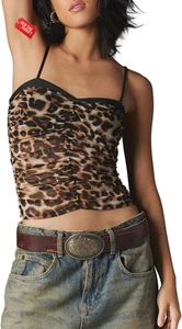Y2K Sexy Cami Crop Top Spaghetti Strap Lace Trim See through Sleeveless T Shirt - Picture 1 of 23