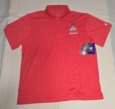 New OSU Buckeyes Men's Polo Shirt L Large Champion Ohio State NWT Red Heather! - Image 1 of 4