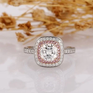 2.50 Carat Cushion Cut Moissanite Women's Weding Ring 14k White Gold FN - Picture 1 of 11