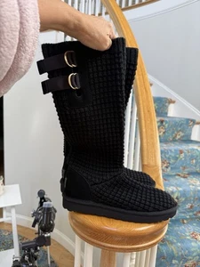 UGG Y2K Damen Cardy Tall schwarz Pullover Strick Knopf Stiefel Größe 8 EINMAL GETRAGEN!!! - Bild 1 von 6