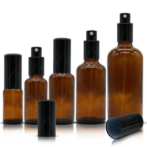 Amber Glass Spray Bottle with Black Aluminium Fine Mist Sprayer Atomiser Pump - Picture 1 of 3