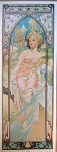 art print~AWAKENING~Alphonse Mucha tall lady woman nouveau deco vtg repro 11x30 - Picture 1 of 1