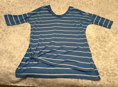 Camisa Top Aerie Para Mujer Talla Grande Azul Blanco Rayas Manga Corta Aberturas Laterales Foto 1 de 4