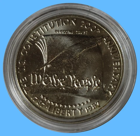 1987 P US Constitution BU 90% Silver Commemorative Dollar Choice GEM Unc+++ Cover
