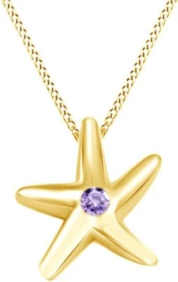 Starfish Pendant Necklace Simulated Birthstone 14K  Yellow Gold Plated Silver - Image 1 of 2
