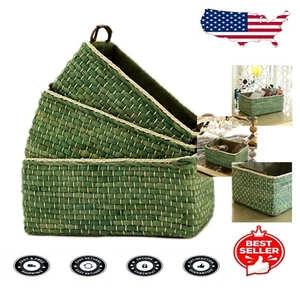 Multi-Purpose Green Woven Maize Baskets with Lids - Perfect for Home & Office - Picture 1 of 8