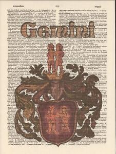 Zodiac Sign Gemini Astrology Altered Art Print Upcycled Vintage Dictionary Page