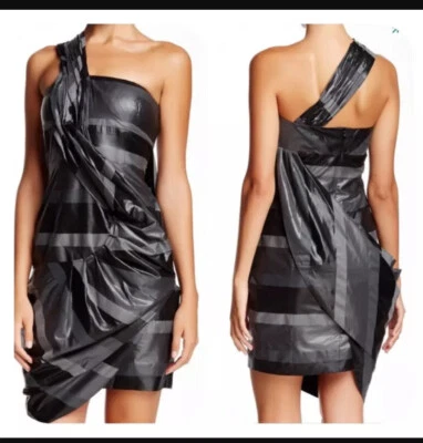 L.A.M.B. Vestido Gwen Stefani Un Hombro Asimétrico Plisado Volantes Rayas 0 Foto 1 de 2