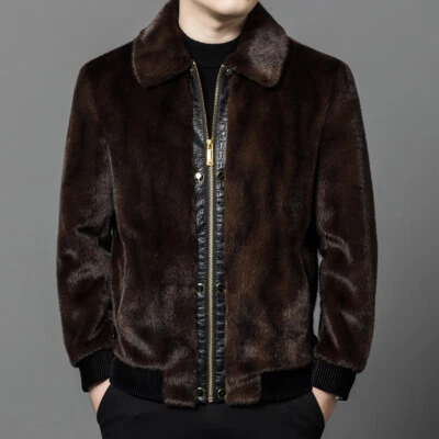 Winter Mink Fur Men Lapel Thickened Jacket Casual Mink Fur Warm Outwear Business - Image 1 of 4