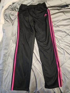 Adidas Pants Kids Large ( 14) Essentials 3 Stripes Tricot Jogger Black/Pink - Picture 1 of 2