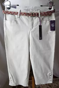 GLORIA VANDERBILT SKIMMER CAPRI PANTS PEBBLESTONE 98% COTTON BELTED SZ 4 NEW $48 - Picture 1 of 12