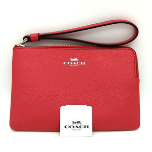 Coach Bright Red Cross-grain Leather Corner Zip Wristlet F58032