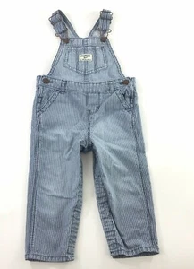 OshKosh 18 mos Jean Denim Overalls Bibs Striped Engineer Train Conductor - Picture 1 of 7