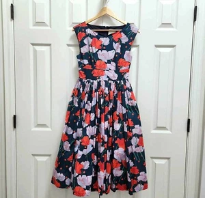 Vestido para mujer ModCloth verde azulado oscuro naranja lavanda amapola sin mangas ajustado y acampanado S - Imagen 1 de 9