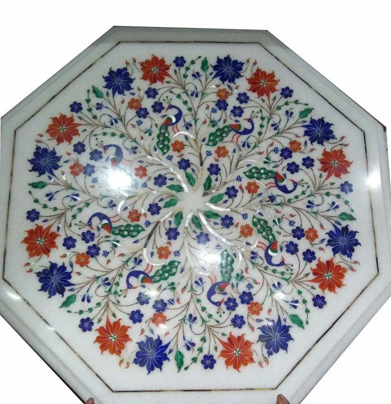 12" corner Marble Table Top Precious stone Inlay handmade Work Home Decor - Image 1 of 1