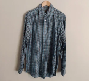 PETER MILLAR Shirt Mens XL 100% Cotton Plaid Check Long Sleeve Brown Blue Crown - Picture 1 of 15