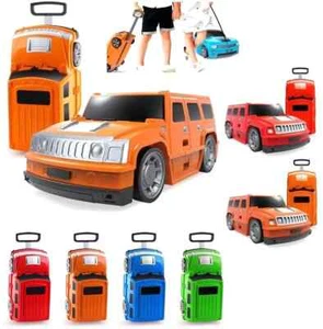 ORANGE HUMMER H2 CAR KIDS PULL ALONG CASE TRAVEL SUITCASE WHEELS TROLLEY CABIN - Picture 1 of 11