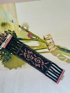Christian Dior by John Galliano Masai 1997 Beads Black Red Pink Flower, Bracelet - Picture 1 of 12