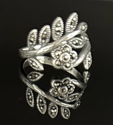 Blatt & Blume Ring echt Sterlingsilber mit Markasit Damen, verschied. Größen Neu - Bild 1 von 3