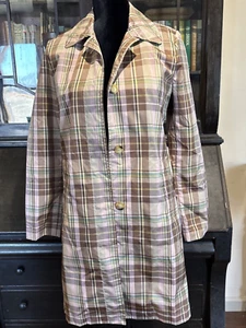 Old Navy Womens Rain Coat Long Small Lightweight Trench Style Brown/Pink Plaid - Picture 1 of 11