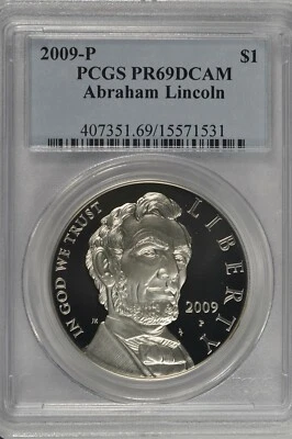 2009-P Abraham Lincoln Commemorative Silver Dollar PCGS PR69DCAM - Image 1 of 3