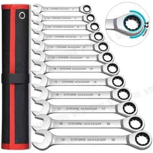 Ratcheting Wrench Set Metric and Standard 12-Point Box End Combination Spanner - Picture 1 of 30