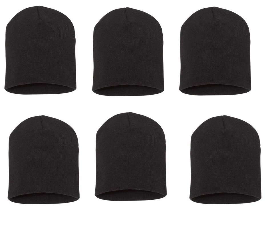 6 PCS Knit Short Plain Ribbed Beanie Ski Cap Skull Hat Warm Solid Winter NY - Image 1 of 1