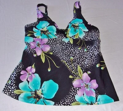 Traje de baño Tankini Top Dana Buchman - Correas ajustables - Azul/Negro/Violeta - 10 Foto 1 de 4