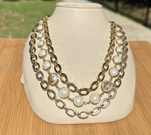 Ralph Lauren Gold tone Chain Link with faux pearl Choker Necklace - Picture 1 of 8