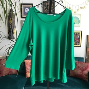 SUSAN GRAVER size 2X Green Stretch Liquid Knit 3/4 Sleeve Tunic Top - Picture 1 of 4