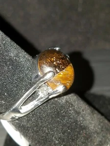 US SELLER BROWN TIGER EYE SIMULATED Stone Gemstone ROUND 4 PRONG SIZE 6 Ring - Picture 1 of 5