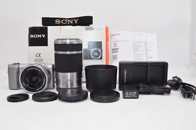 Sony Alpha a5000 ILCE-5000 Mirrorless Camera Silver double lens kit w/ box works - Image 1 of 4