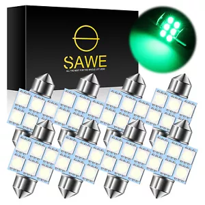 8 x SAWE Green 31MM Festoon 5050 6SMD Dome Map LED Light Bulbs DE3175 DE3022 - Foto 1 di 6
